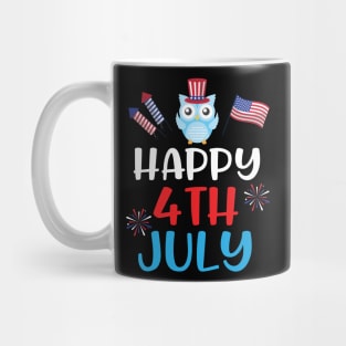 Owl With US Flag Hat Fireworks Happy Independence July 4th Day Americans Dad Mom Son Daughter Mug